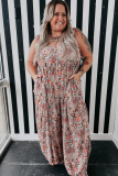 Multicolour Plus Size Paisley Print Sleeveless V Neck Jogger Jumpsuit