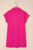 Rose Red Buttoned Collar Shift T-shirt Mini Dress