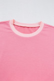 Peach Blossom Half Sleeve Raw Seam High Low Side Split Top