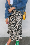 Brown Leopard Print High Waist Midi Skirt