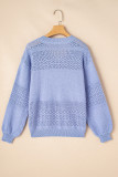 Sky Blue Eyelet Pattern Detail V Neck Drop Shoulder Sweater