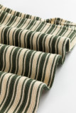 Green Stripe Textured Side Slits Crew Neck T Shirt