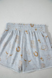 Gray Western Fashion Printed T Shirt Elastic Waist Shorts Set