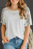 White Chevron Patchwork Raglan Sleeve Knitted T Shirt