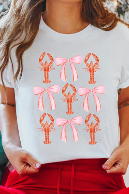 White Crawfish Bow Printed Summer T Shirt