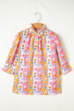 Pink Floral Ruffled Collar Bracelet Sleeve Plus Size Blouse Top