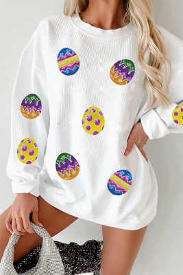 White Easter Egg Corded Oversized Sweatshirt