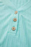 Mint Green Ribbed Button V Neck Tank Top and Shorts Set