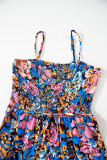 Pink Floral Smocked Bust Spaghetti Straps Wide Leg Jumpsuit