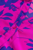 Rose Floral Print Collared Button Neckline Flutter Sleeve Blouse