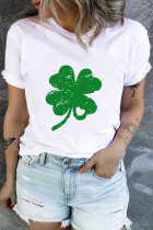 White Four Leaf Clover Printed Crewneck St Patrick Plus Size Tee