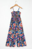 Pink Floral Smocked Bust Spaghetti Straps Wide Leg Jumpsuit