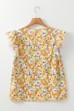 Green Floral Print Ruffled Sleeveless V Neck Tank Top