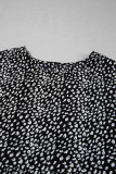 Black Leopard Print Ruffled Short Sleeve Keyhole Back Tiered Flowy Plus Size Blouse