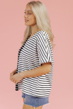 Black Stripe Two Tone Colorblock V Neck T Shirt