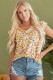 Green Floral Print Ruffled Sleeveless V Neck Tank Top
