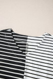 Black Stripe Two Tone Colorblock V Neck T Shirt