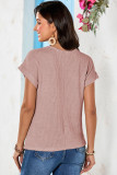 Light Pink Lace Patchwork Waffle Short Sleeve Top
