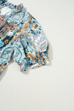 Multicolour Plus Size Floral Print Half Sleeve Slit Neck Blouse
