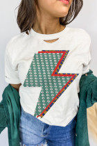 White Rhinestone Decor Bolt Graphic Ripped Western Tee