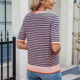 Crew Neck Stripes Knitting Top