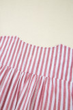 Red Stripe Plus Size Floral Embroidered Petal Sleeve Blouse