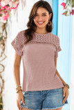 Light Pink Lace Patchwork Waffle Short Sleeve Top