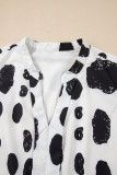 White Polka Dot Print Ruffled Sleeve Pocketed Plus Size Midi Dress