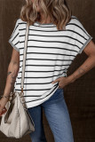 White Stripe Knitted Bat Sleeve T Shirt