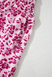Pink Floral Cutout Back Empire Waist Sleeveless Maxi Dress