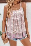 Pink Bohemian Floral Pleated U Neck Vest