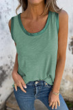 Mist Green Metallic Sheen Edge Scoop Neck Tank Top