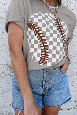 Gray Checkered Baseball Graphic Tee