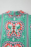 Mint Green Geometric Butterfly Print Split Neck Short Sleeve Dress
