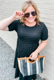 Black Plus Size Textured Tiered Short Sleeve Maxi Dress