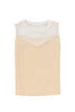 Oatmeal Solid Mesh Patchwork Crew Neck Tank Top
