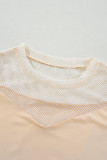Oatmeal Solid Mesh Patchwork Crew Neck Tank Top