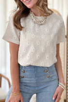 White Geometric Embroidered Slim Fit O Neck T Shirt