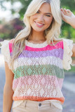 Rose Stripe Colorblock Hollowed Knit Scallop Edge Sweater Vest