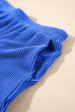 Sky Blue Corded Collared Half Zip Tank Top Two Piece Shorts Set