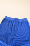 Sky Blue Corded Collared Half Zip Tank Top Two Piece Shorts Set
