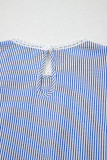 Sky Blue Stripe Lace Patchwork Crew Neck Tank Top