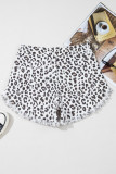 White Leopard Frayed Hem Denim Shorts
