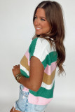 Multicolour Color Block Notch V Neck Sweater T Shirt
