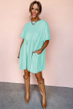 Moonlight Jade Solid Color Pocketed Raw Edge Babydoll Dress