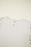 White Textured Ruffled Puff Sleeve Loose Dress
