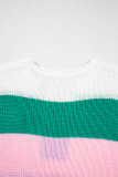 Multicolour Color Block Notch V Neck Sweater T Shirt