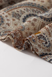 Khaki Paisley Printed Spaghetti Strap V Neck Smocked Babydoll Tank Top