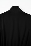 Black French Terry Zipped Collar Sleeveless Drawstring Waist Mini Dress