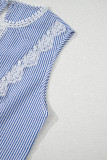 Sky Blue Stripe Lace Patchwork Crew Neck Tank Top